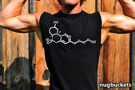 A view of Nugbuckets wearing a very special t-shirt and showing off his muscles
