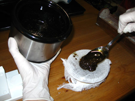 Pour or spoon the mixture onto the cheesecloth...