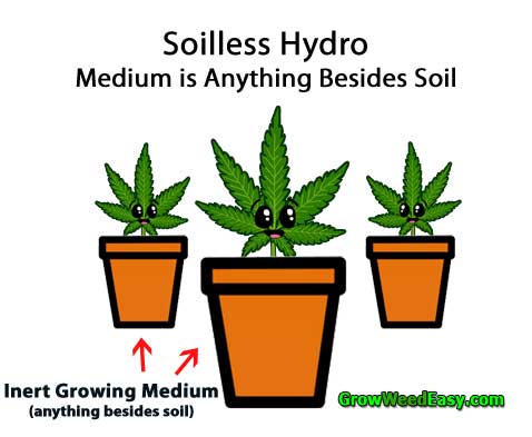 Growing cannabis in a soilless environment - includes any potting mix or growing medium besides soil