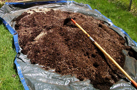 Place all your ingredients on a tarp and mix together to start creating your super soil